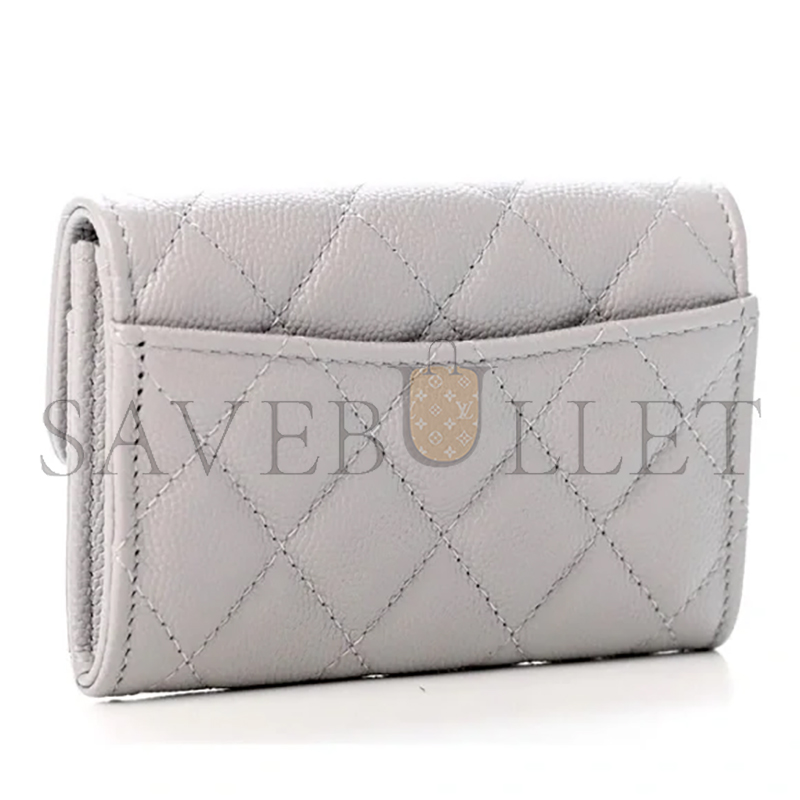 CHANEL CAVIAR QUILTED FLAP CARD HOLDER WALLET GREY AP0214 (11.3*7.5*2.5cm)